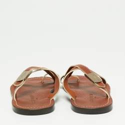 Louis Vuitton Brown Leather Criss Cross Flat Sandals Size 40