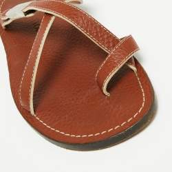 Louis Vuitton Brown Leather Criss Cross Flat Sandals Size 40