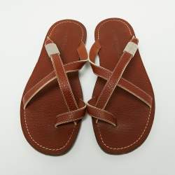 Louis Vuitton Brown Leather Criss Cross Flat Sandals Size 40