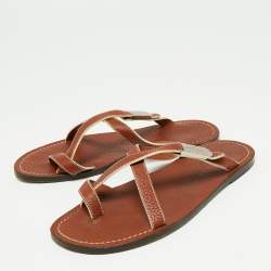 Louis Vuitton Brown Leather Criss Cross Flat Sandals Size 40