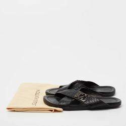 Louis Vuitton Black Crocodile Leather Cross Strap Flat Slide Sandals Size 40