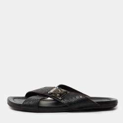 Louis Vuitton Black Crocodile Leather Cross Strap Flat Slide Sandals Size 40