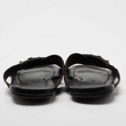 Louis Vuitton Black Crocodile Leather Cross Strap Flat Slide Sandals Size 40