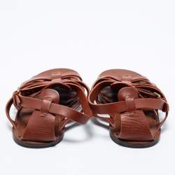 Pre Owned Louis Vuitton Brown Leather Strappy Flat Sandals Size 41