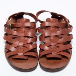 Pre Owned Louis Vuitton Brown Leather Strappy Flat Sandals Size 41