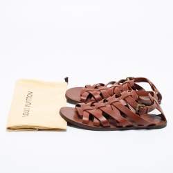 Pre Owned Louis Vuitton Brown Leather Strappy Flat Sandals Size 41