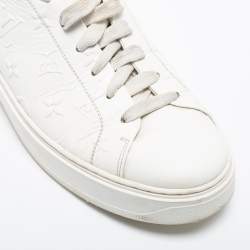 Pre Owned Louis Vuitton White/Brown Leather And Monogram Canvas Time Out  Sneakers Size 41