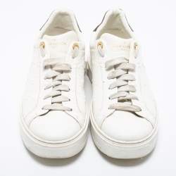 Pre Owned Louis Vuitton White/Brown Leather And Monogram Canvas Time Out  Sneakers Size 41