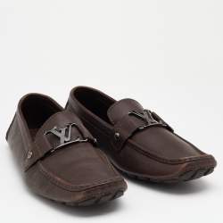 Louis Vuitton Brown Leather Hockenheim Slip On Loafers Size 43.5