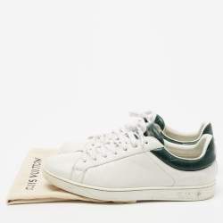  Louis Vuitton White Leather And Croc Embossed Luxembourg Sneakers Size 41.5