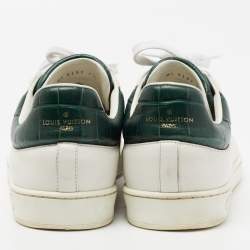  Louis Vuitton White Leather And Croc Embossed Luxembourg Sneakers Size 41.5