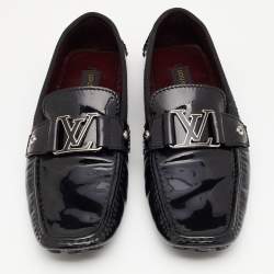Pre Owned Louis Vuitton Black Patent Leather Monte Carlo Slip On Loafers Size 41.5