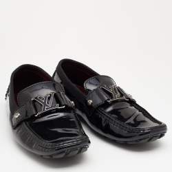 Pre Owned Louis Vuitton Black Patent Leather Monte Carlo Slip On Loafers Size 41.5