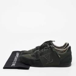 مملوكة مسبقًا Louis Vuitton Green Suede And Mesh Lace Up Sneakers Size 42.5