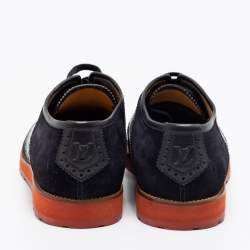 مملوكة مسبقًا حذاء أكسفورد جلد بروغ وسويدي أزرق كحلي/ أسود برباط مقاس 42.5