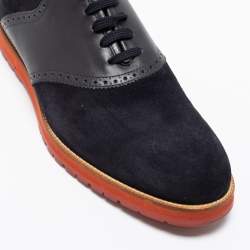 مملوكة مسبقًا حذاء أكسفورد جلد بروغ وسويدي أزرق كحلي/ أسود برباط مقاس 42.5