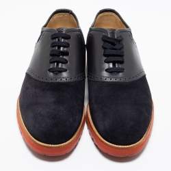 مملوكة مسبقًا حذاء أكسفورد جلد بروغ وسويدي أزرق كحلي/ أسود برباط مقاس 42.5