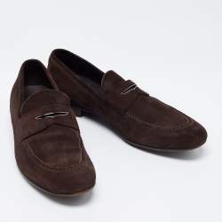 مملوكة مسبقًا حذاء لوفرز لوي فيتون سليب أون سويدي بني داكن مقاس 42.5