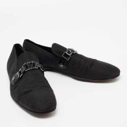 Pre Owned Louis Vuitton Black Petit Damier Fabric Monte Carlo Loafers Size 42.5