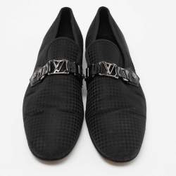 Pre Owned Louis Vuitton Black Petit Damier Fabric Monte Carlo Loafers Size 42.5