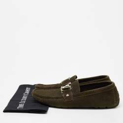 Louis Vuitton Olive Green Textured Suede Monte Carlo Loafers Size 43