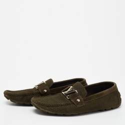 Louis Vuitton Olive Green Textured Suede Monte Carlo Loafers Size 43