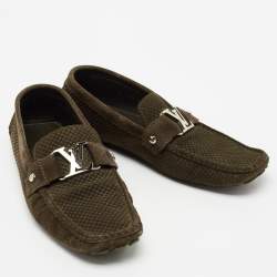 Louis Vuitton Olive Green Textured Suede Monte Carlo Loafers Size 43