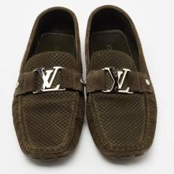 Louis Vuitton Olive Green Textured Suede Monte Carlo Loafers Size 43