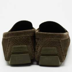 Louis Vuitton Olive Green Textured Suede Monte Carlo Loafers Size 43