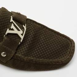 Louis Vuitton Olive Green Textured Suede Monte Carlo Loafers Size 43