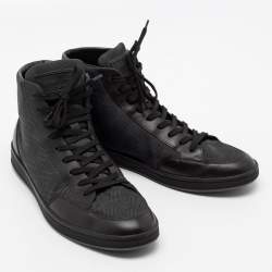 Louis Vuitton Black Damier Ebene Canvas And Leather Lace Up High Top Sneakers Size 41