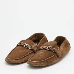 Pre Owned Louis Vuitton Brown Suede Hockenheim Slip On Loafers Size 44