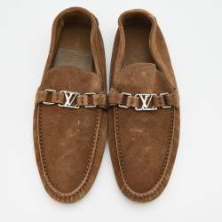 Pre Owned Louis Vuitton Brown Suede Hockenheim Slip On Loafers Size 44