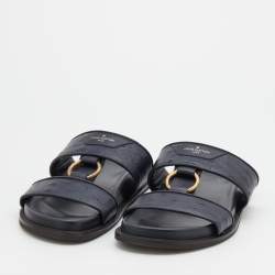 Louis Vuitton Navy Blue Ostrich And Leather Flats Size 41.5