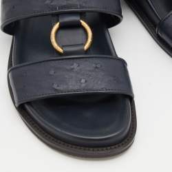 Louis Vuitton Navy Blue Ostrich And Leather Flats Size 41.5