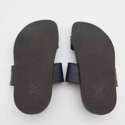 Louis Vuitton Navy Blue Ostrich And Leather Flats Size 41.5