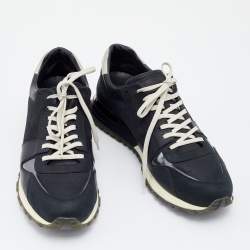 Pre Owned Louis Vuitton Black Damier Nubuck And Leather Run Away Lace Up Sneakers Size 45