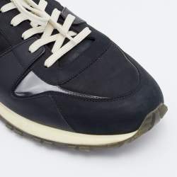 Pre Owned Louis Vuitton Black Damier Nubuck And Leather Run Away Lace Up Sneakers Size 45