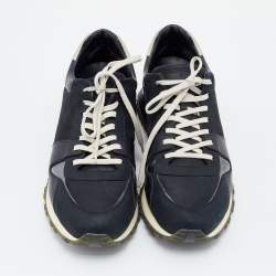 Pre Owned Louis Vuitton Black Damier Nubuck And Leather Run Away Lace Up Sneakers Size 45