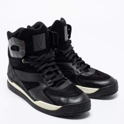 مملوكة مسبقًا Louis Vuitton Black Damier Canvas, Leather and Suede Platform High-Top Sneakers Size 46