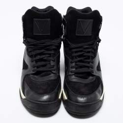 مملوكة مسبقًا Louis Vuitton Black Damier Canvas, Leather and Suede Platform High-Top Sneakers Size 46