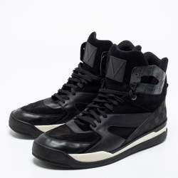 مملوكة مسبقًا Louis Vuitton Black Damier Canvas, Leather and Suede Platform High-Top Sneakers Size 46