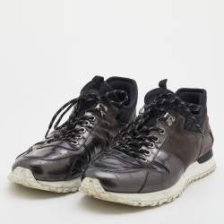 Pre Owned حذاء رياضي لوي فيتون راناواي جلد وسويدي رصاصي/أسود عنق منخفض مقاس 45