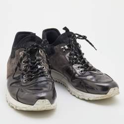 Pre Owned حذاء رياضي لوي فيتون راناواي جلد وسويدي رصاصي/أسود عنق منخفض مقاس 45