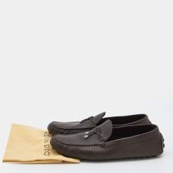 Pre Owned Louis Vuitton Dark Brown Leather Logo Bow Slip On Loafers Size 44.5