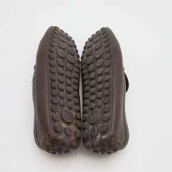 Pre Owned Louis Vuitton Dark Brown Leather Logo Bow Slip On Loafers Size 44.5