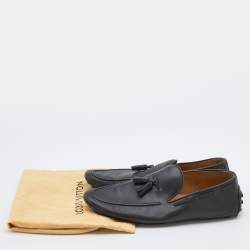 Louis Vuitton Dark Grey Leather Tassel Bow Slip On Loafers Size 44.5
