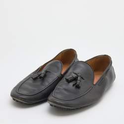 Louis Vuitton Dark Grey Leather Tassel Bow Slip On Loafers Size 44.5