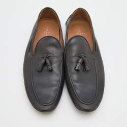 Louis Vuitton Dark Grey Leather Tassel Bow Slip On Loafers Size 44.5