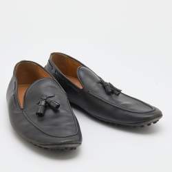 Louis Vuitton Dark Grey Leather Tassel Bow Slip On Loafers Size 44.5